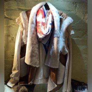 Boho Western SET!Women's Brown and Cream Jacket sweatshirt scarf